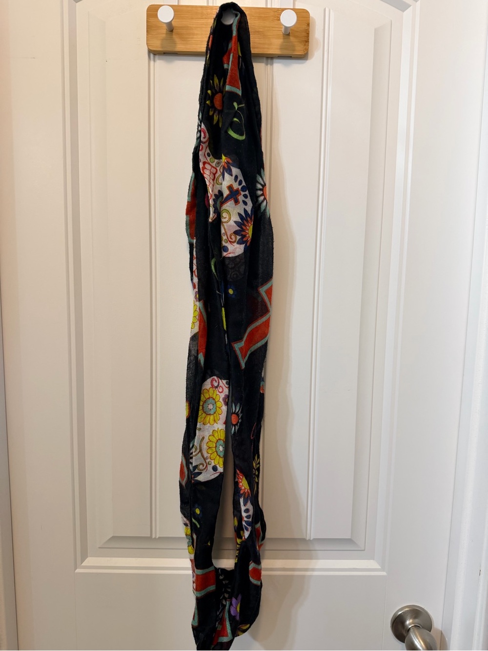 Black Floral Sugar Skull Infinity Scarf - Women’s Decorative Loop Scarf